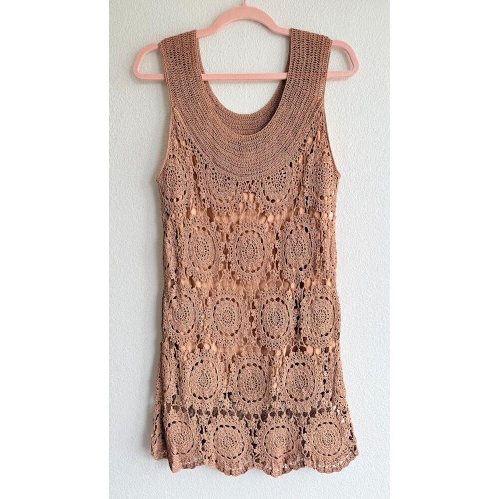 Soft Surroundings Medallion Crochet Round Neck Tunic Top in Camel Tan size L